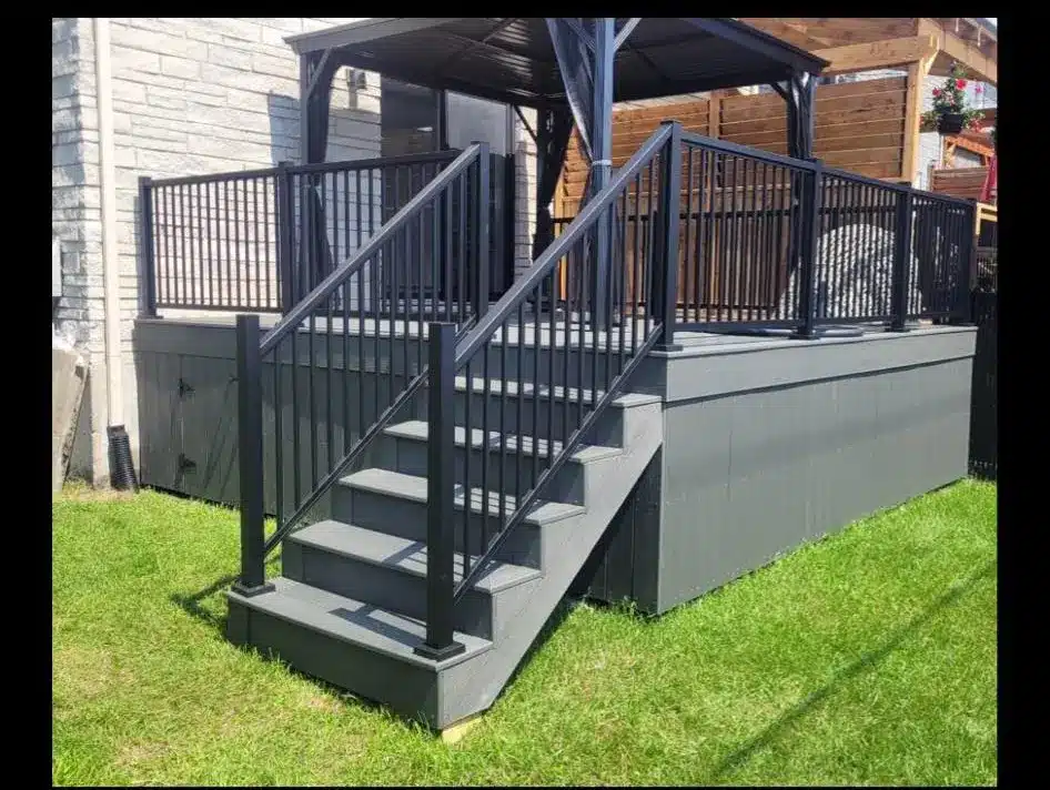 black deck stairs house