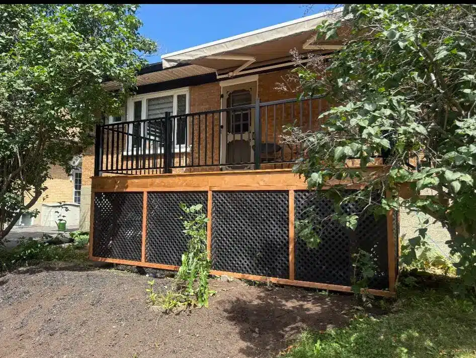 brick house with deck