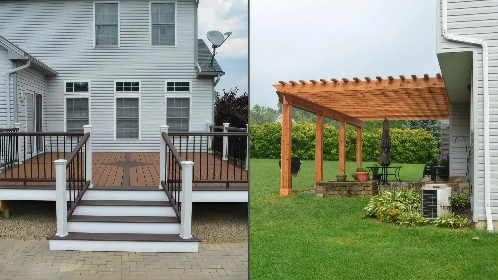 Raised patio on piles compared to a ground-level patio
