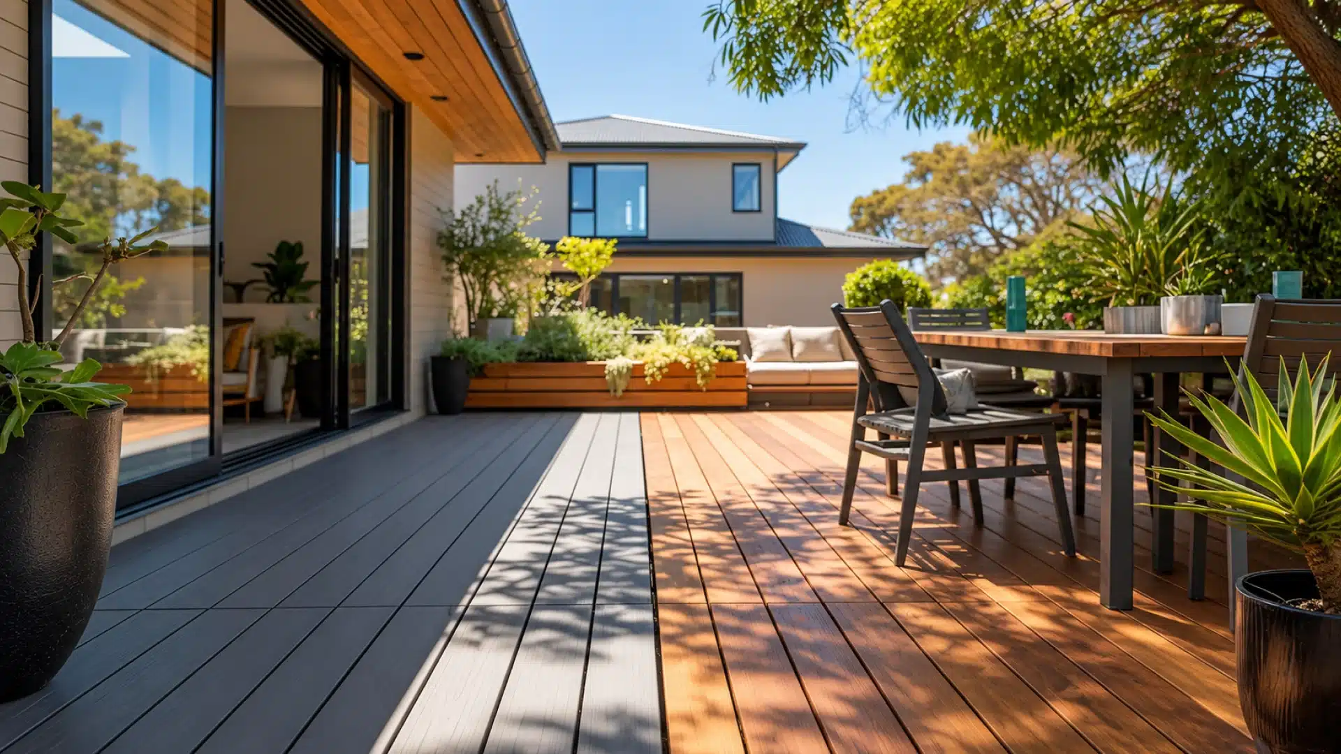 Comparison of a wood patio and a composite patio