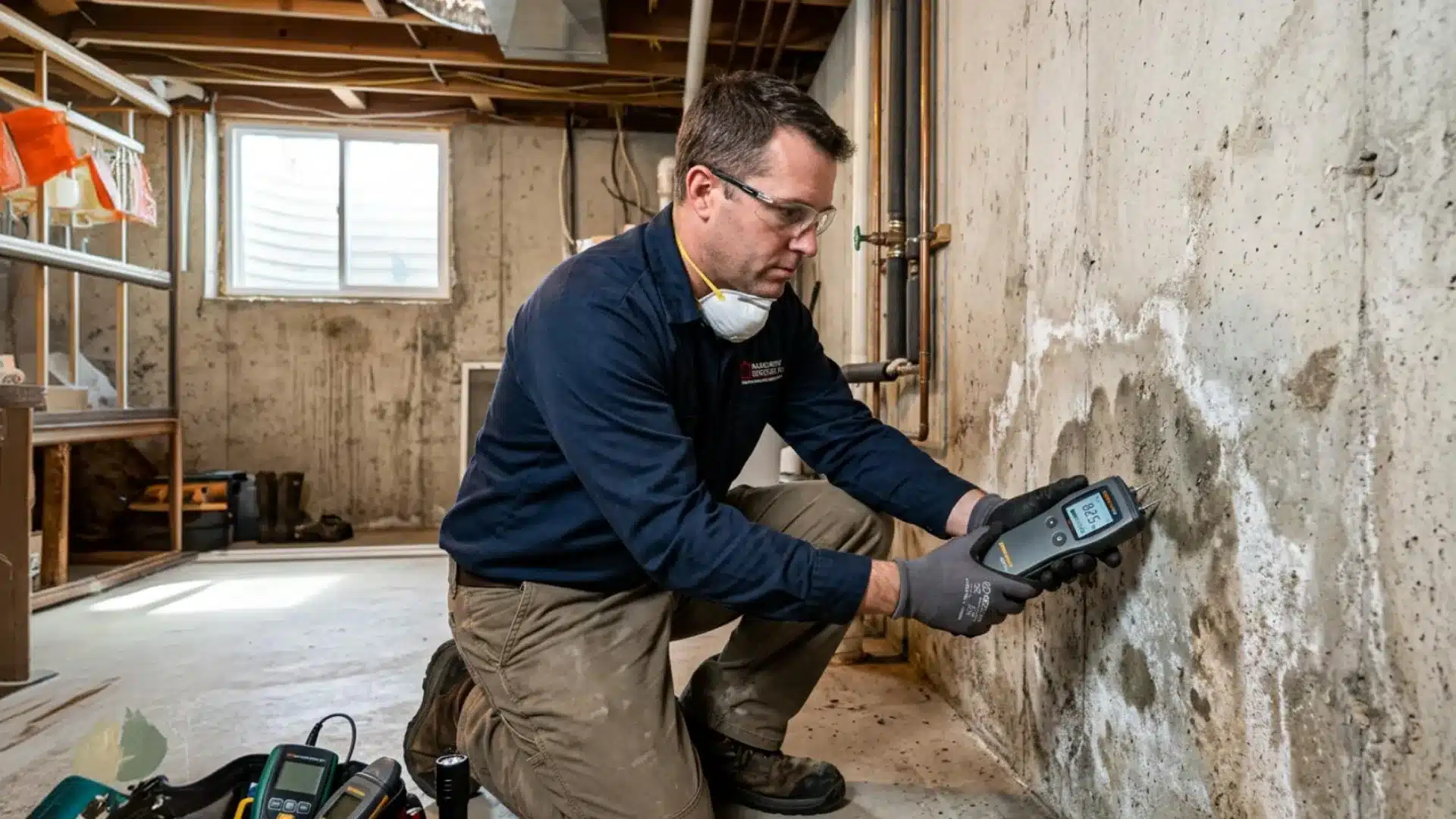 Concrete foundation walls of a basement